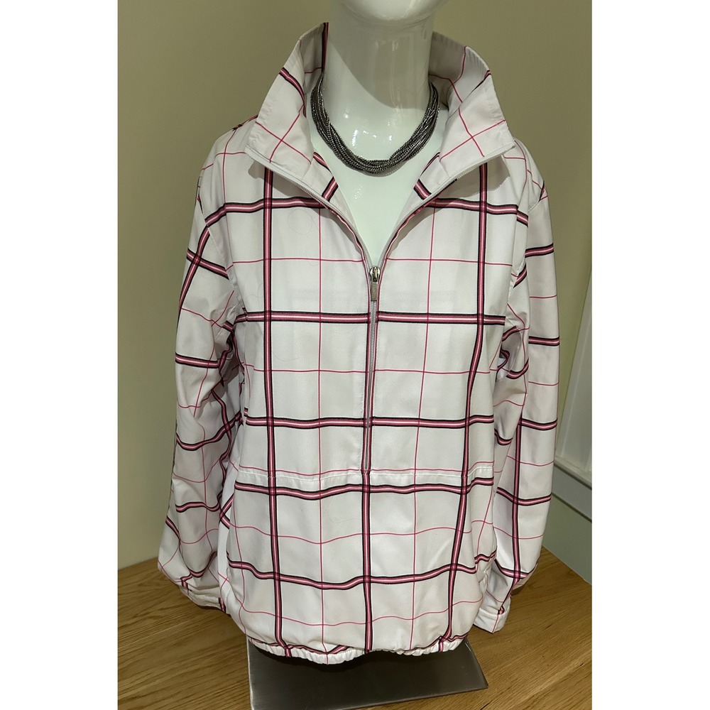 Women’s White Plaid Zip-Front Jacket